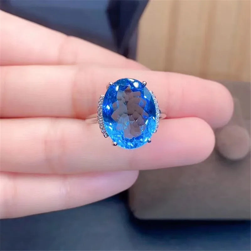 New Arrival 100% Real Natural Topaz Oval 12X16Mm 925 Sterling Silver Ring Wedding Jewelry Women Rings Adjustable Rings Size