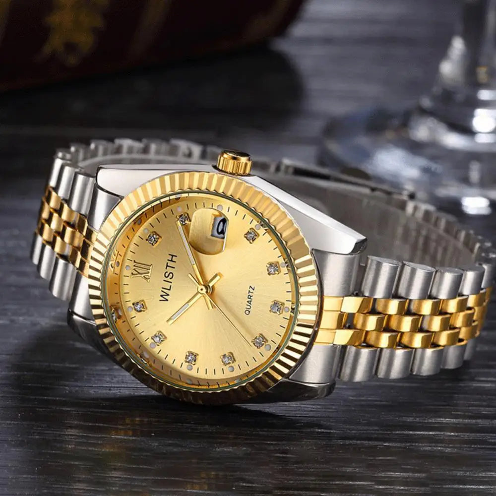 Couple Watch Diamond Women'S Watch Luxury Gold Ladylover Stainless Steel Quartz Waterproof Wristwatches for Men Analog Auto Date