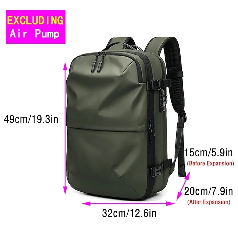 Waterproof Man Travel Backpack Vacuum Compression with Air Pump anti Theft Laptop Bag Expandable Fashion Casual Large Back Pack