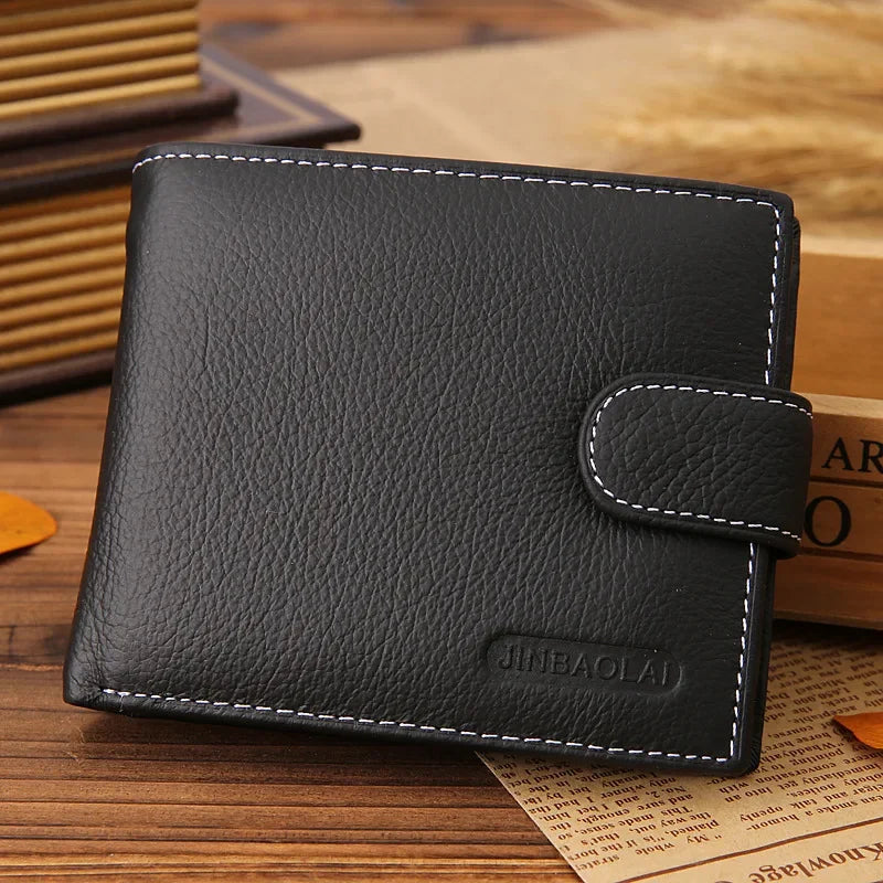 100% Genuine Leather Men Wallet Premium Product Real Cowhide Wallets for Man Short Black Credit Card Cash Receipt Holder Purse