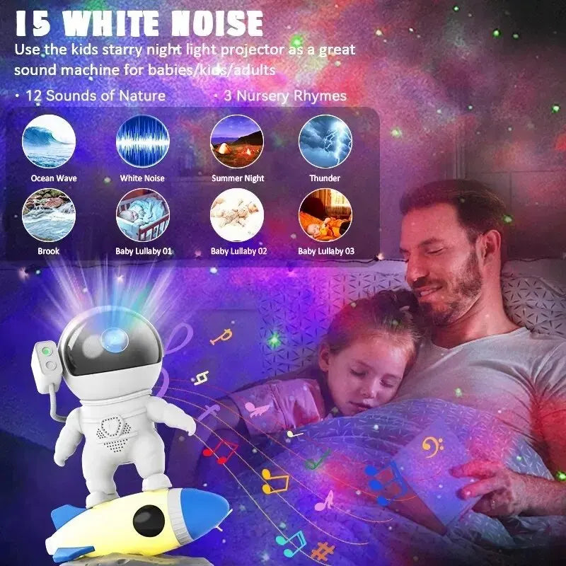 Bluetooth Music Speaker with White Noise Rocket Astronaut Star Nebula Projector Space Galaxy Projector Night Light for Kids Gift