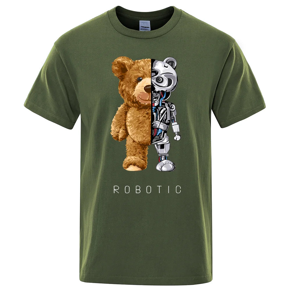 Funny Ted Bear Robot Tshirt Robotic Bear Men Short Sleeve Fashion Casual Clothing Summer Cotton Tees Oversized Street T-Shirts