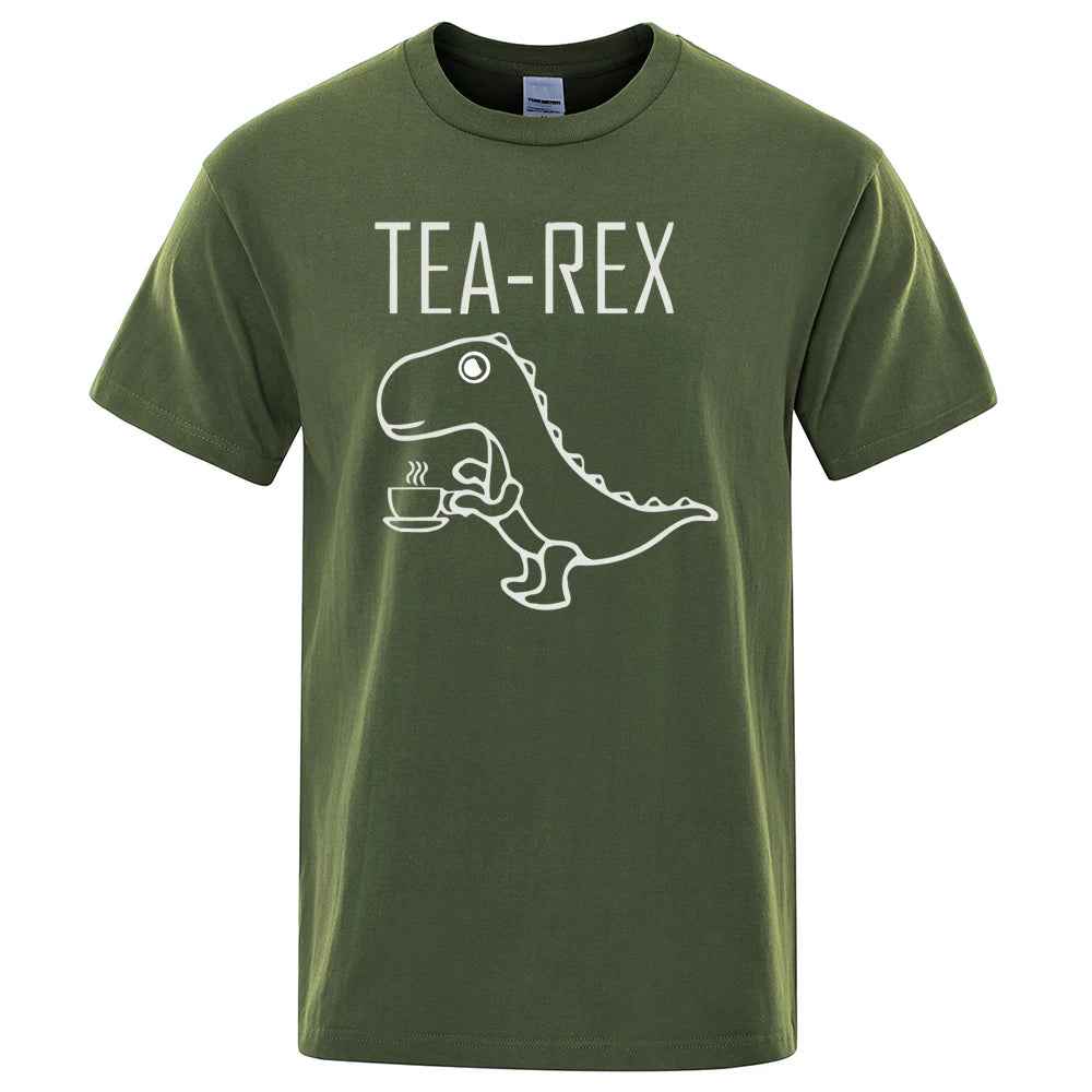 Men Women T-Shirts Tea Rex Funny Dinosaur Drink Coffee T Shirts Fashion Casual Tshirt High Quality Streetwear Tops Tee Shirt