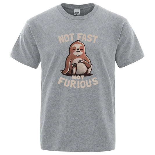 Not Fast Not Furious Kawaii Sloth Print Clothing Men Street Oversized T Shirts Breathable Cotton Streetwear Creativity T-Shirt