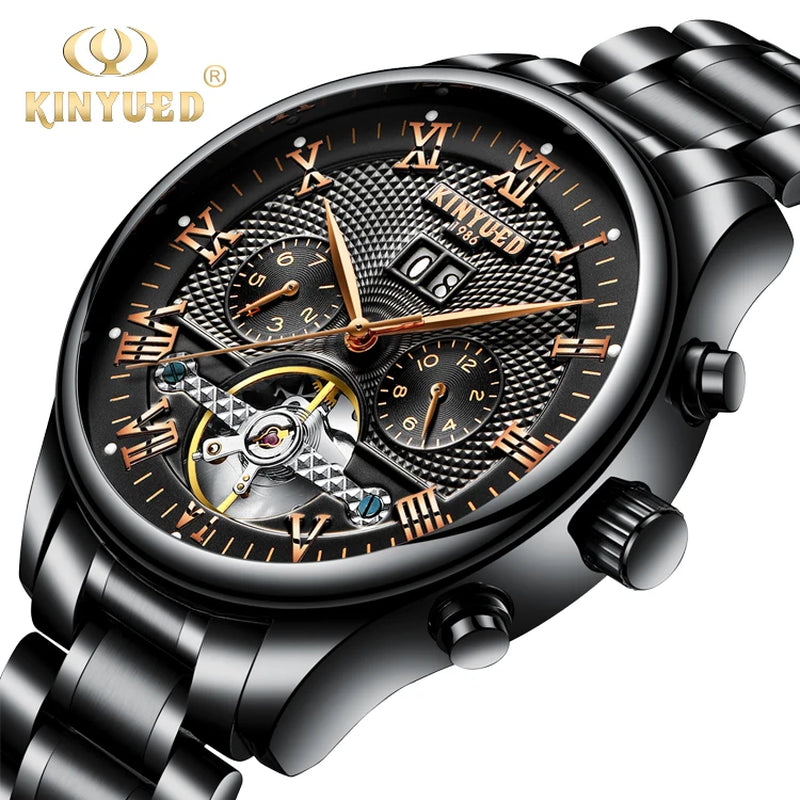 Kinyued Men'S Luxury Skeleton Watch Male Automatic Mechanical Wrist Watches Business Waterproof Hand Clock for Man Reloj Hombre