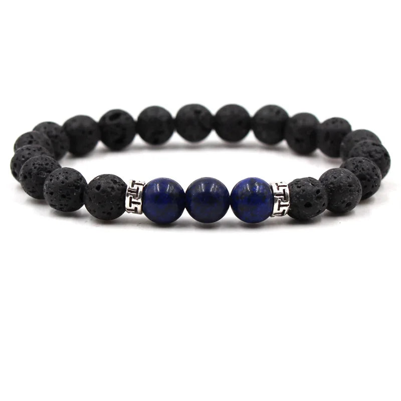 8MM Natural Stone Beaded Chain Bracelets for Women Men Couple Lava Rock Healing Balance Beads Reiki Buddha Chakra Bangle Jewelry