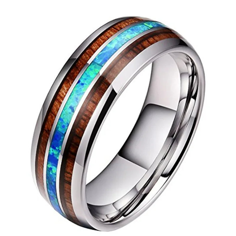 Fashion Tungsten Carbide Wood Rings Steel Arrow Inlay for Men Women Classic Engagement Ring Dome Band Polished Comfort Fit