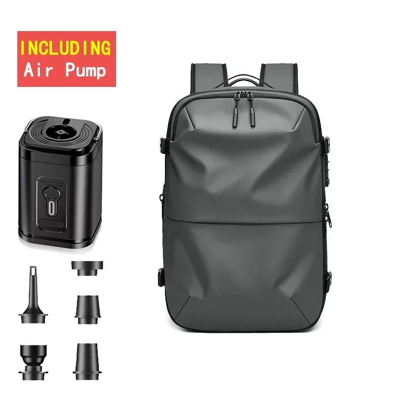 Waterproof Man Travel Backpack Vacuum Compression with Air Pump anti Theft Laptop Bag Expandable Fashion Casual Large Back Pack