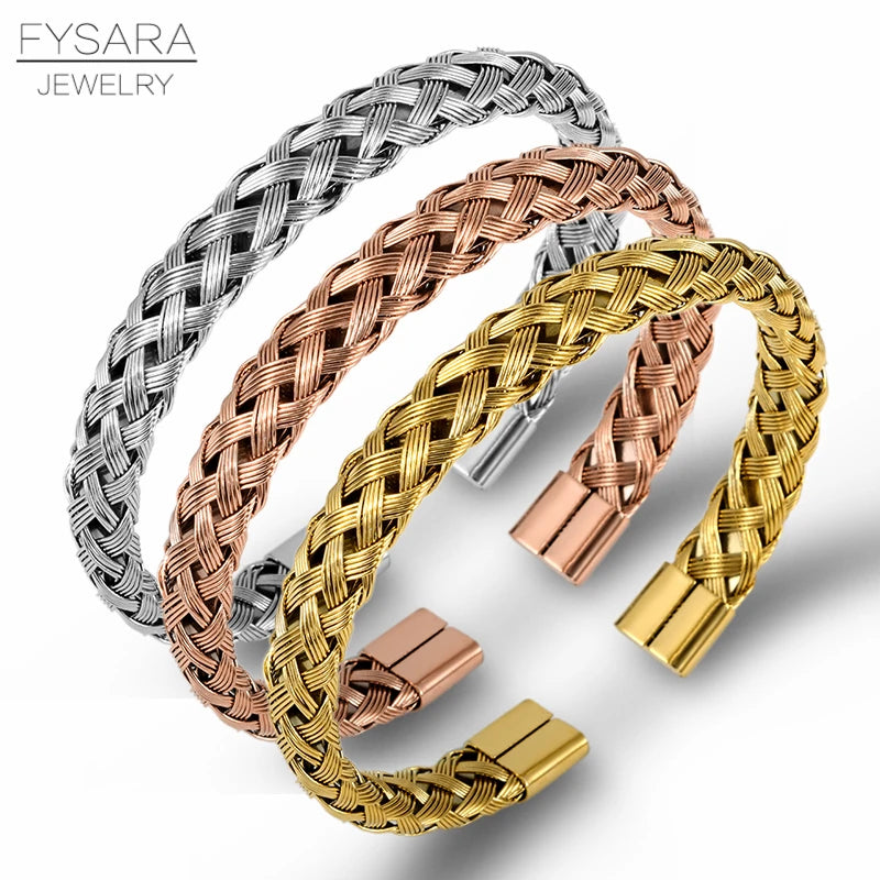 3Pcs/Set Royal Roman Bracelets & Bangles Cable Wire Woven Bangles for Men Stainless Steel Men Jewelry Accessories