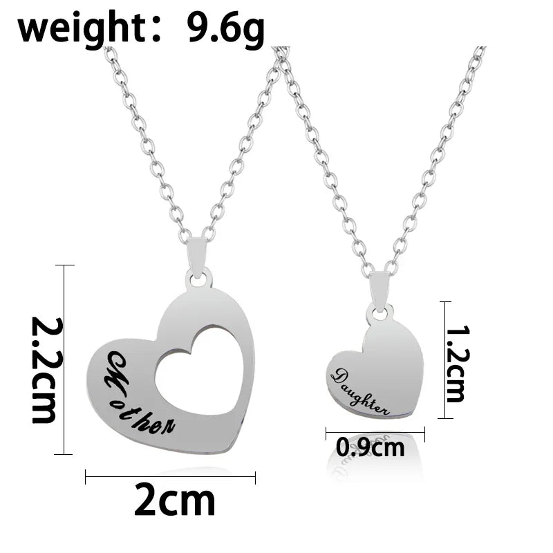 2Pcs/Set Mother Daughter Heart Necklace Stainless Steel Splicing Engraved Letter Love Necklaces for Women Girls Mom Jewelry Gift