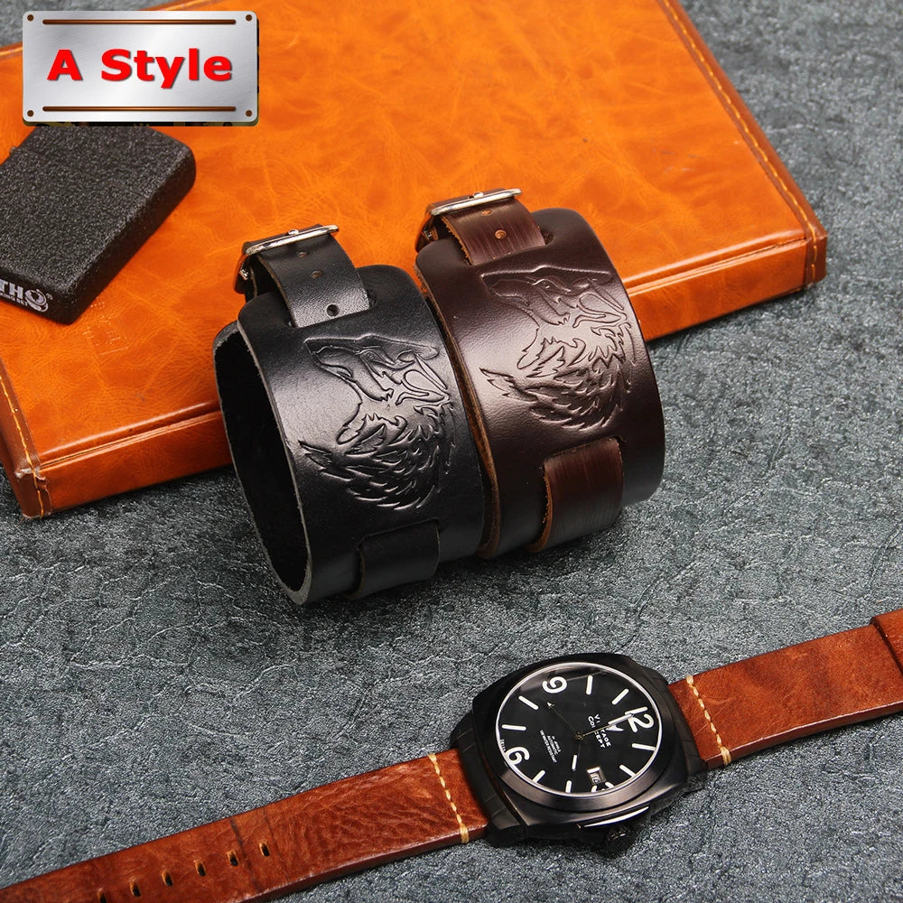 Charm Wide Leather Bracelet Black Brown Men Fashion Embossed Wolf/Eagle/Totem Wristband Bangle Punk Rock Style Jewelry