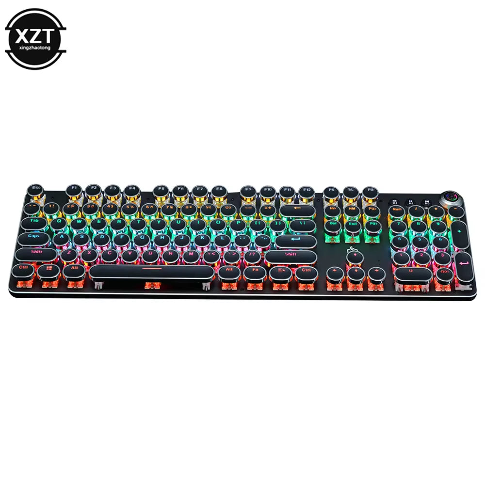 Gaming Mechanical Keyboard Retro Punk USB Wired LED 23 Mode RGB Backlit Switch 104 Keys Full Keypad Green Axis for Computer Game