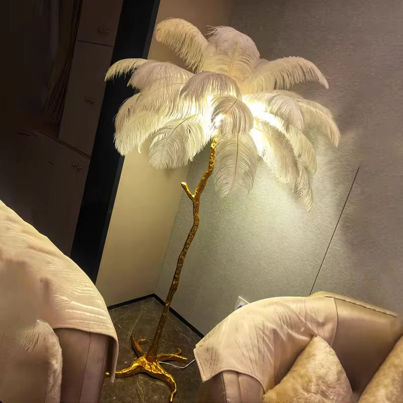 Nordic LED Floor Lamp for Living Room Modern Resin Luxury Ostrich Feather Floor Lamps Bedroom Sofa Corner Indoor Standing Lights