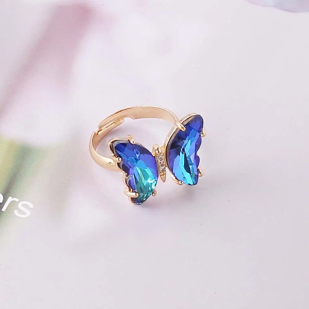 Women Rings Colorful Crystal Open Butterfly Rings Simple Banquet Wedding Finger Rings for Women Gift