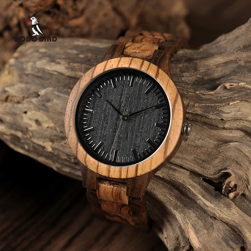 Relogio Masculino  Wood Men Watch Zabra Wooden Timepieces Quartz Watches for Men Watch Custom Gift Drop Shipping