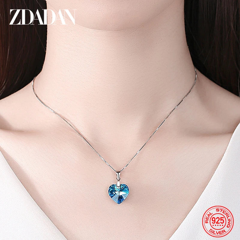 925 Sterling Silver Heart Crystal Necklaces for Women Fashion Wedding Jewelry Gift