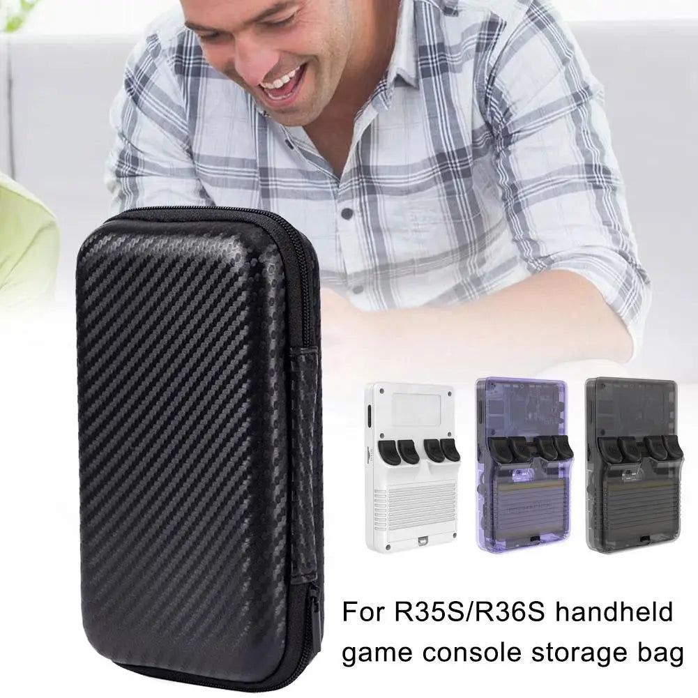 Game Console Storage Bag for R35S/R36S/RG35XX Carbon Fiber Pattern EVA Anti-Fall Protective Case for R35S/R36S