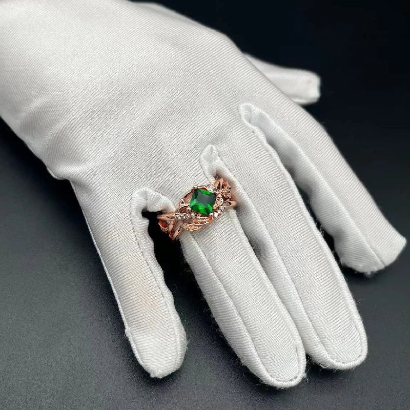 Trendy Women Rings 925 Silver Jewelry Square Emerald Zircon Gemstone Flower Shape Finger Ring for Wedding Party Gift Accessories