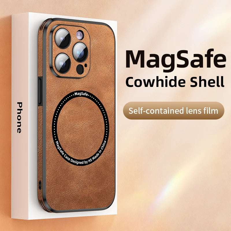 Luxury Magnetic Leather Phone Case for  14 13 12 11 15 Pro Max Mobile Cover Magsafe Lens Protection Wireless Charging