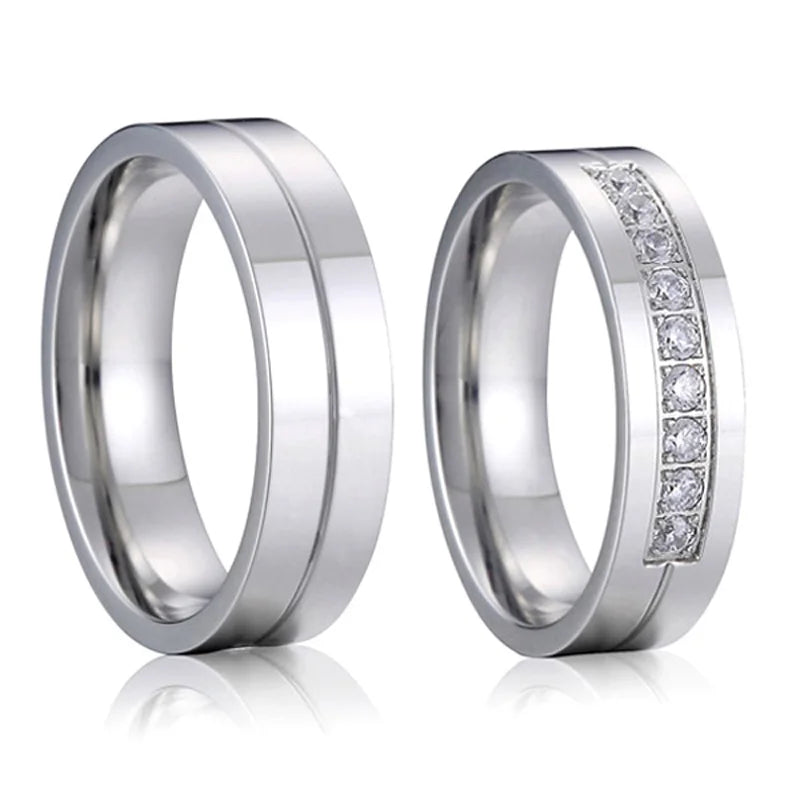 Wholesale High Quality 2PCS Couple Wedding Rings Pair Sets for Men and Women Lover' Alliances Stainless Steel Ring Marriage