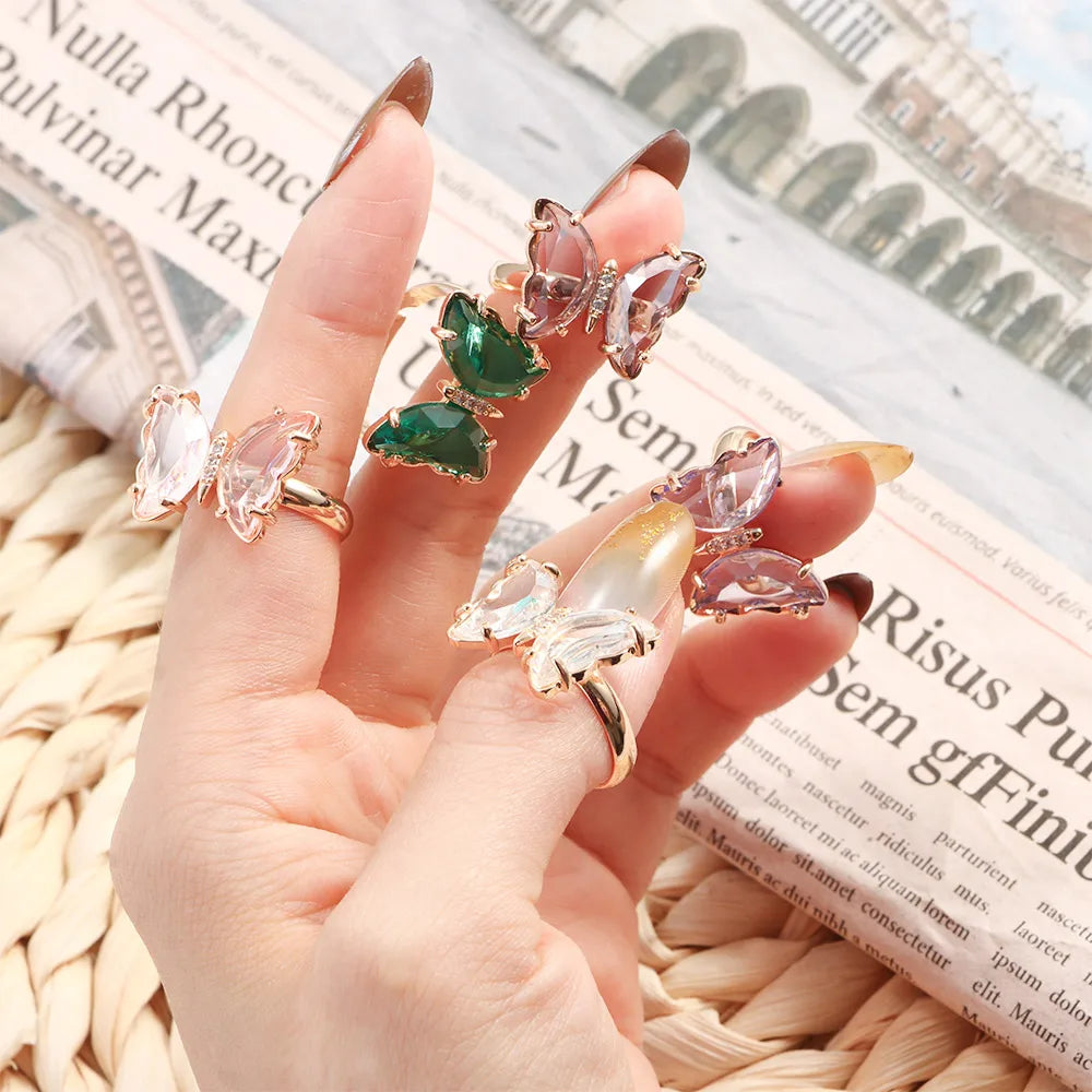 Women Rings Colorful Crystal Open Butterfly Rings Simple Banquet Wedding Finger Rings for Women Gift