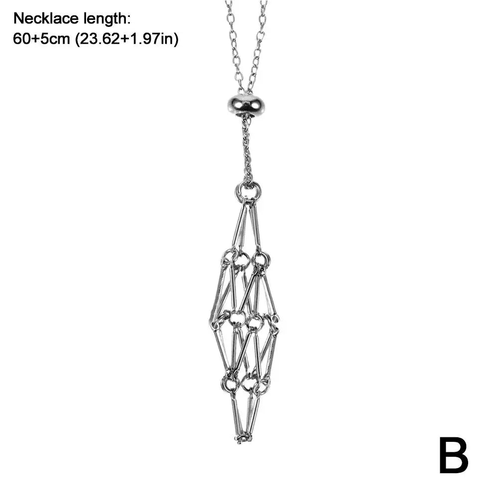 Stainless Steel Design Crystal Cage Necklace Holder Women Men Net Metal Chain Stone Collecting Holder Adjustable Pendant Jewelry