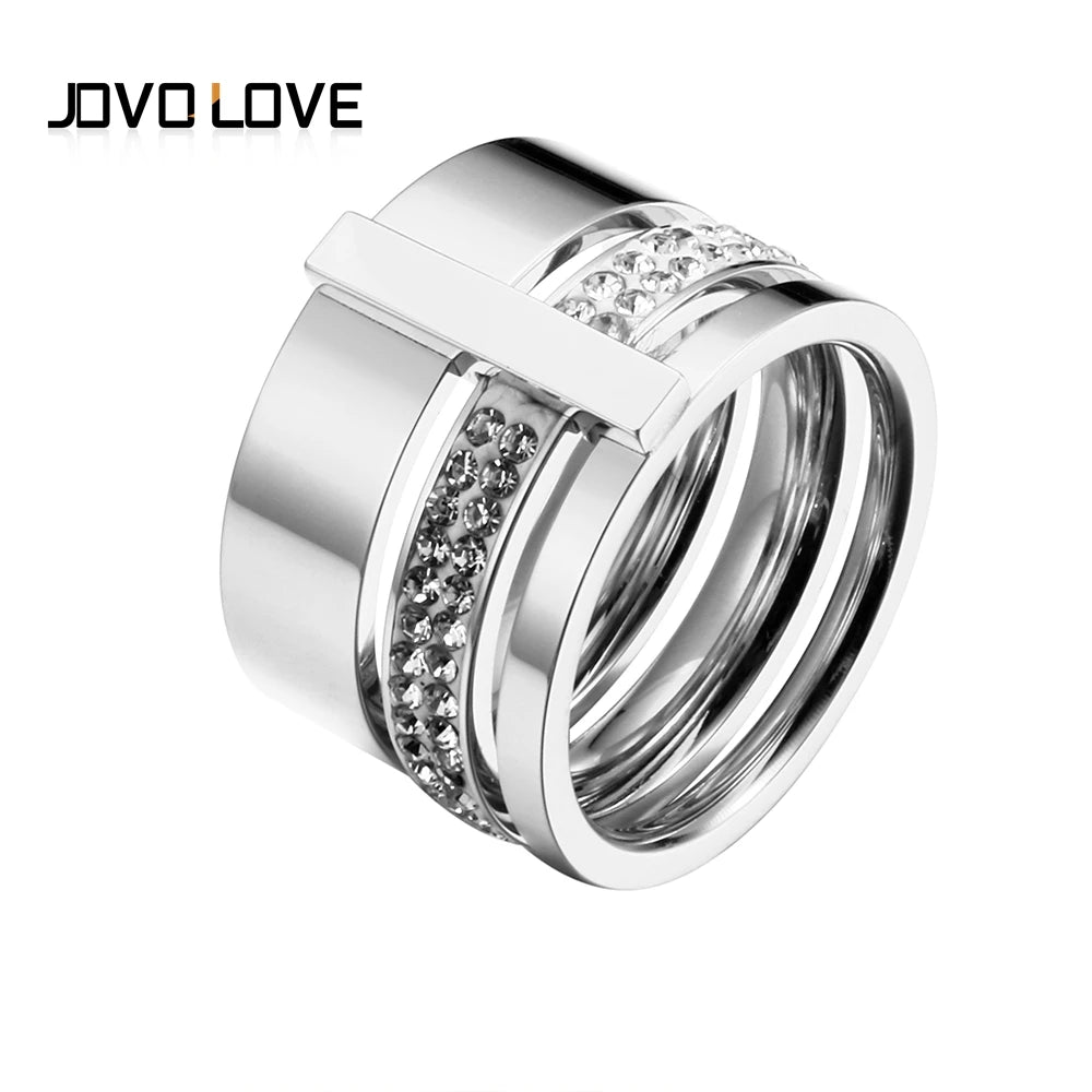 Trendy Three Layers 316L Stainless Steel Crystal Rings for Women Rings Jewelry Fashion Engagement Gift Female Rings