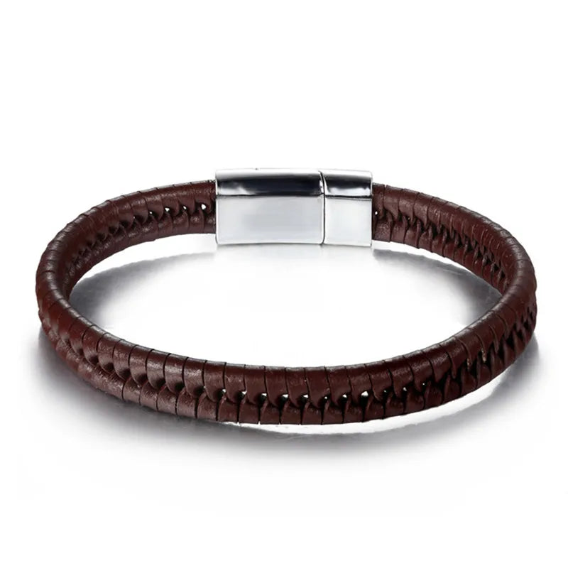 Wholesale Bracelets & Bangles Mens Gift Black Leather Braid Bracelet Knitted Magnetic Clasp Bracelet Men Jewelry