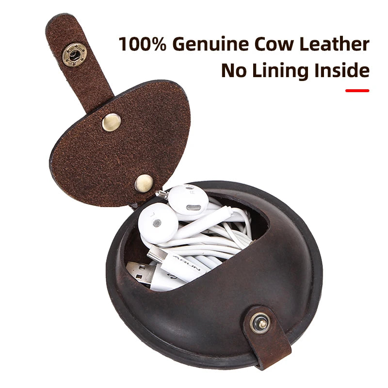 Genuine Cow Leather Earphone Case for Airpods 3&Pro&Pro 2/Galaxy Buds Live & 2Pro & Buds2 Headphone Cables Chargers Box Coin Bag