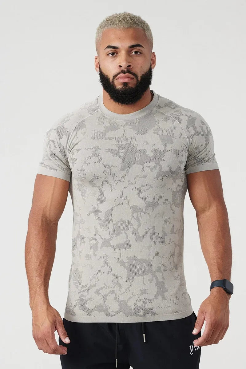 Men'S Compression T-Shirt Fitness Camouflage Sport T-Shirt Tight Men Elastic Short Sleeve Shirt Training T-Shirt Running Tops