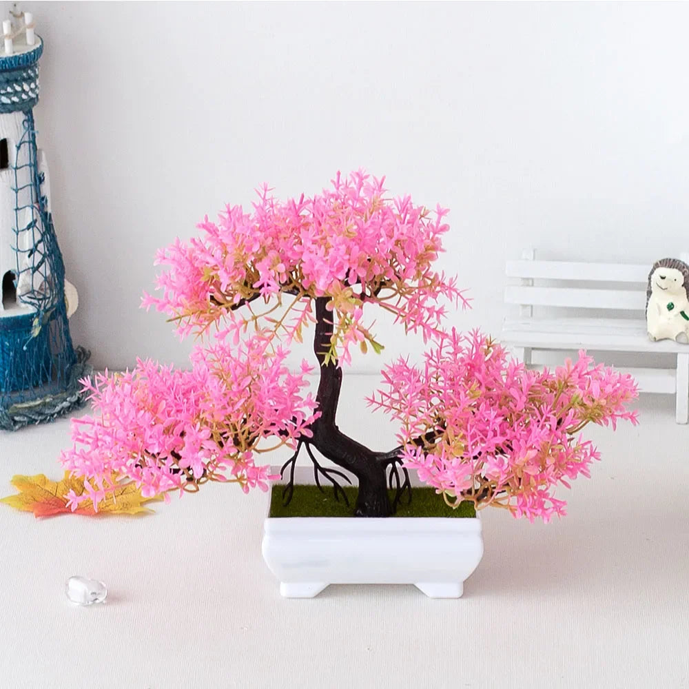 Artificial Plastic Plants Bonsai Small Tree Pot Potted Flower Garden Ornaments Home Decoration Hotel Garden Decor