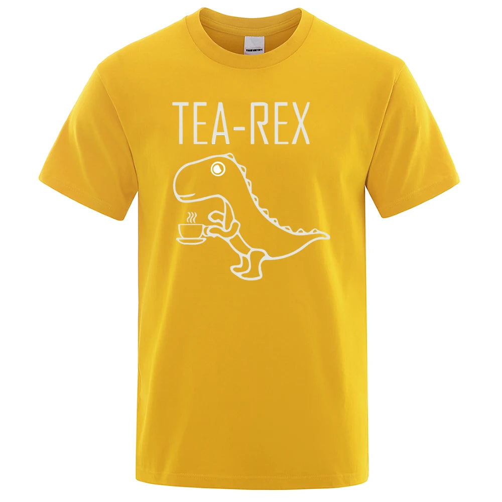 Men Women T-Shirts Tea Rex Funny Dinosaur Drink Coffee T Shirts Fashion Casual Tshirt High Quality Streetwear Tops Tee Shirt