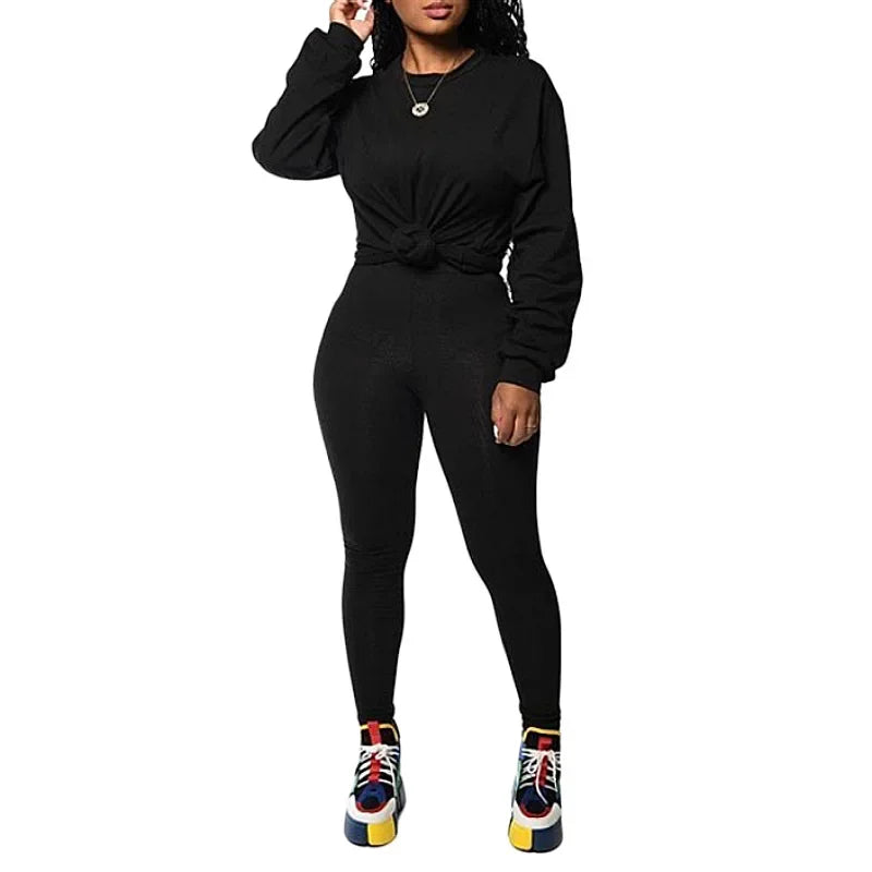 Active Sweatsuit Two 2 Piece Set Women Winter Fitness Outfit Crewneck Sweatshirt + Legging Pants Matching Tracksuit