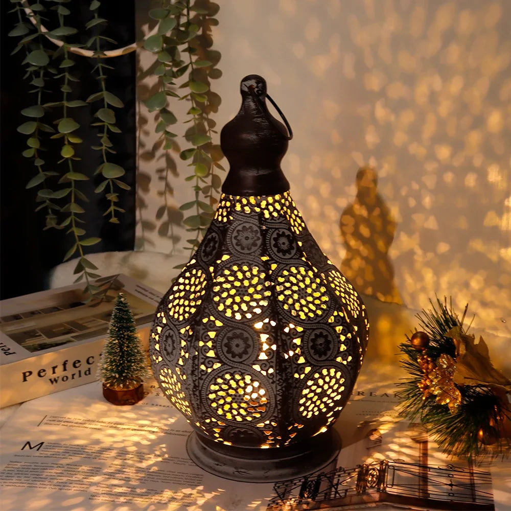 Moroccan Table Lamp Retro Battery Operated Lamps Hanging Candle Holder Bedside Lamps Night Light Living Room Bedroom Home Decor