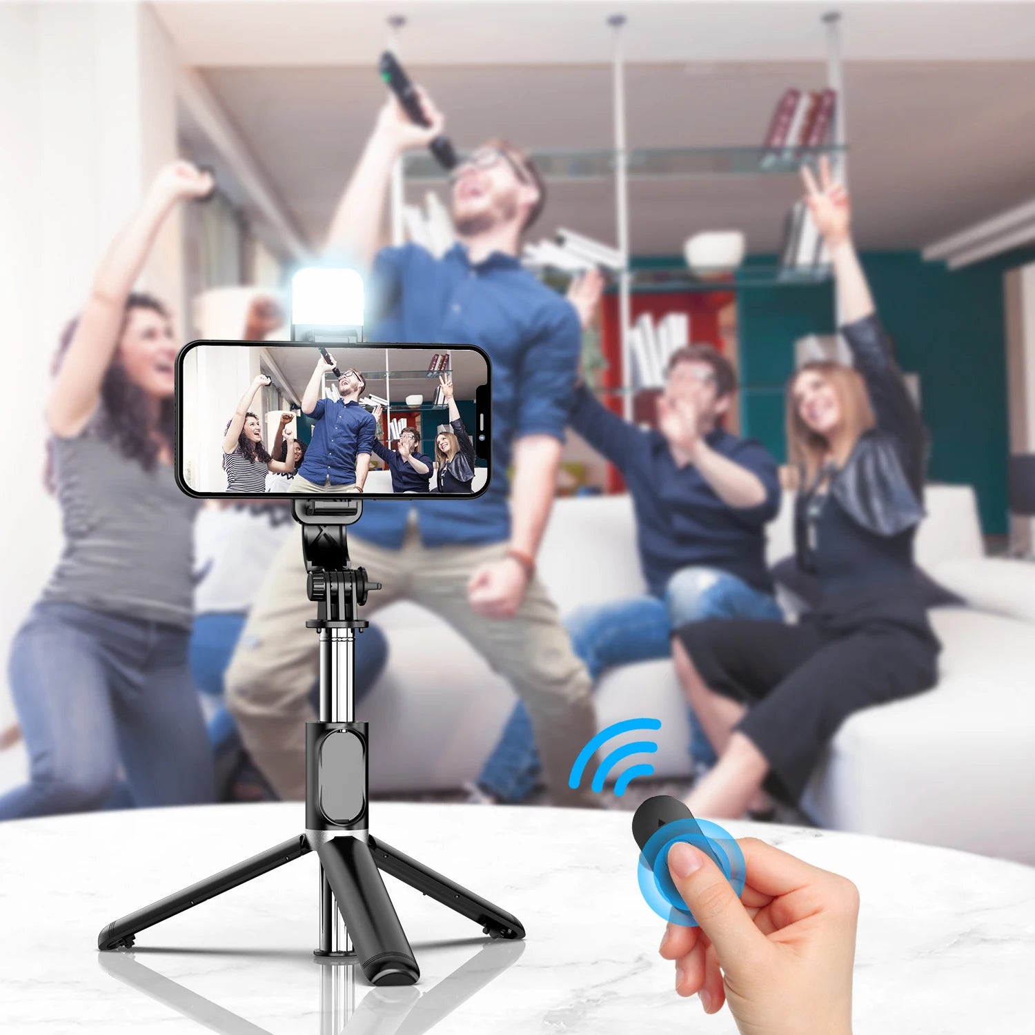 Portable 41 Inch Selfie Stick Phone Tripod with Wireless Remote Extendable Tripod Stand 360 Rotation Compatible with Iphone