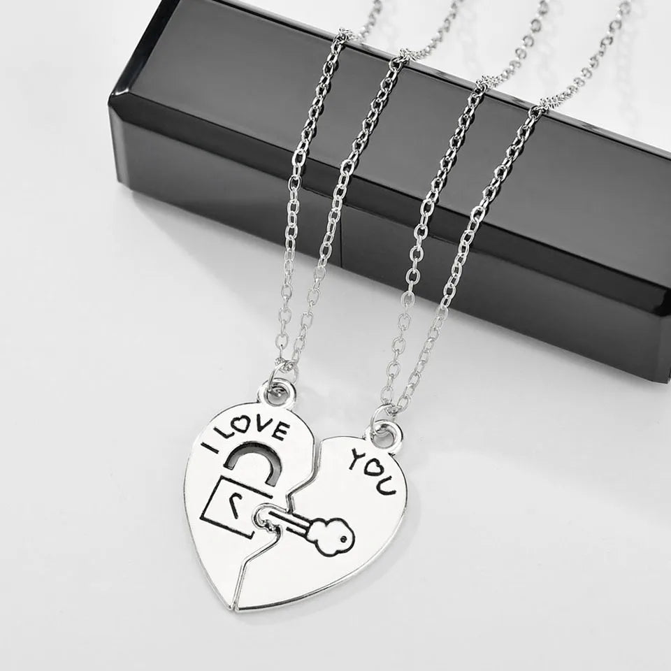 2 Pcs/Set Couple Necklace for Women and Men Silver Color Heart Pendant Paired Necklace Fashion Necklace Gifts for Women