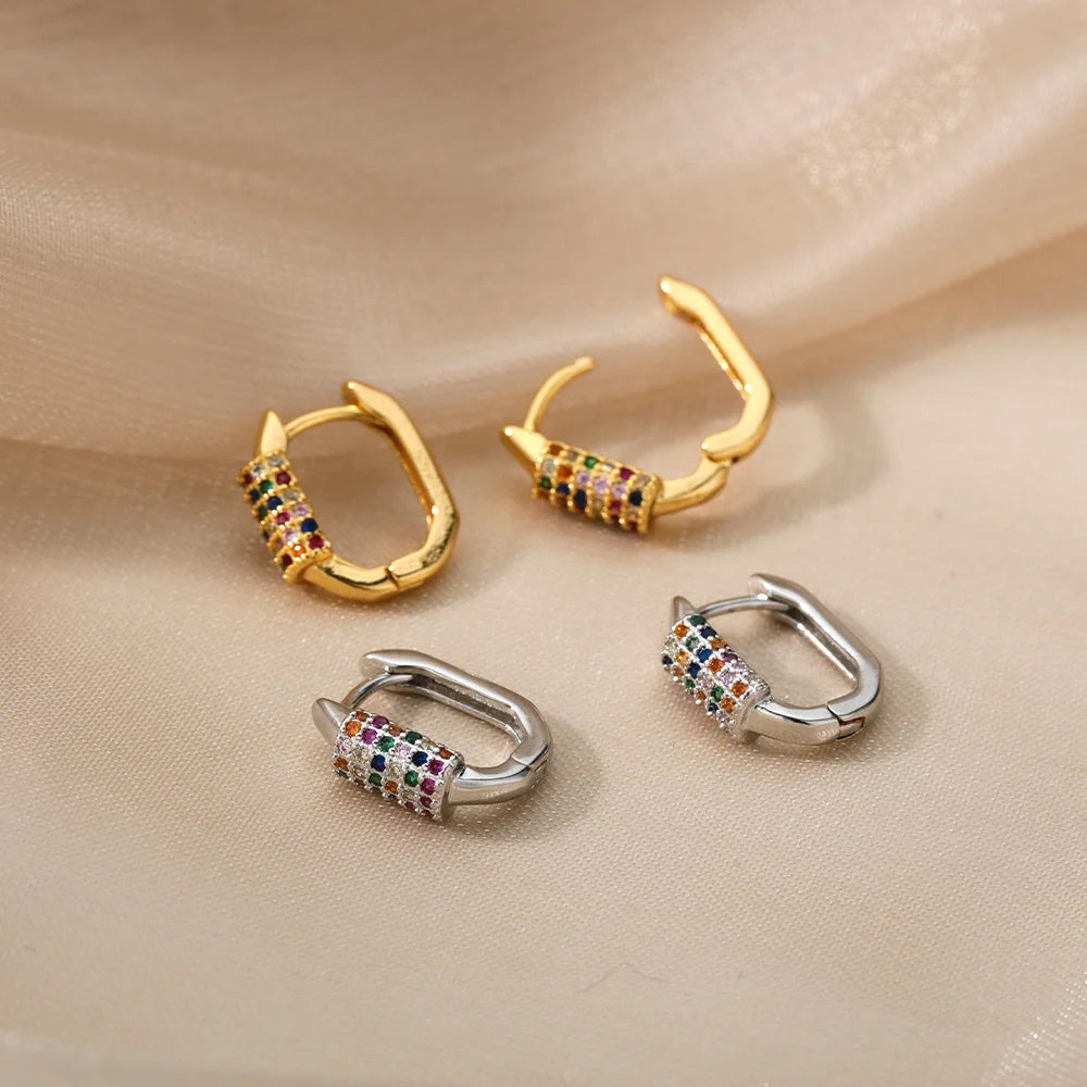 Colored Zirconia Hoop Earrings for Women 2024 Trending New Stainless Steel Earrings Couple Luxury Brand Jewelry Pendientes Mujer