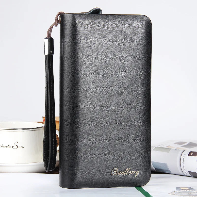 2024 Double Zipper Men Wallet Card Holder Leather Long Purse  Mens Big Wallet for Men Phone Clutch Bag Wallets Wristlet