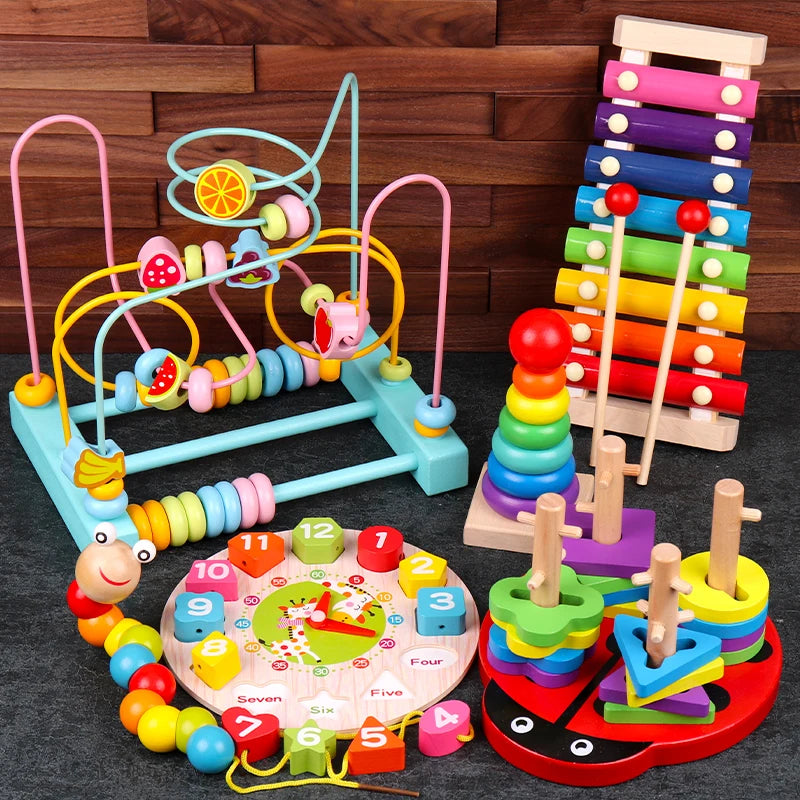 Montessori Wooden Rattles for Baby Crib Toys Baby Rattle Educational Musical Wooden Toys Children Games Baby Toys 0 12 Months