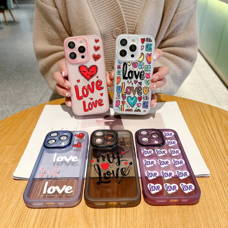 Love Heart Transparent Couple Phone Case for  15 14 Pro Max plus 13 12 11 15 Pro Shockproof Soft Silicone Clear TPU Cover