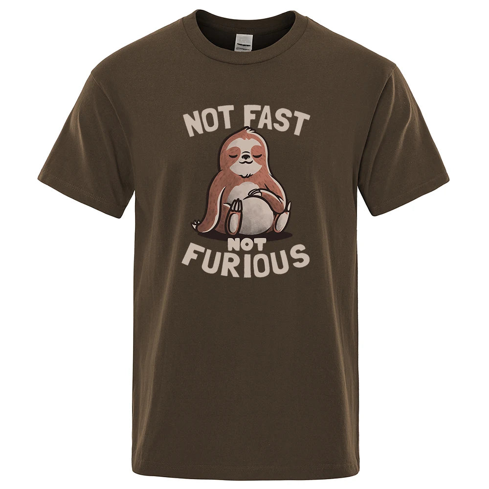 Not Fast Not Furious Kawaii Sloth Print Clothing Men Street Oversized T Shirts Breathable Cotton Streetwear Creativity T-Shirt