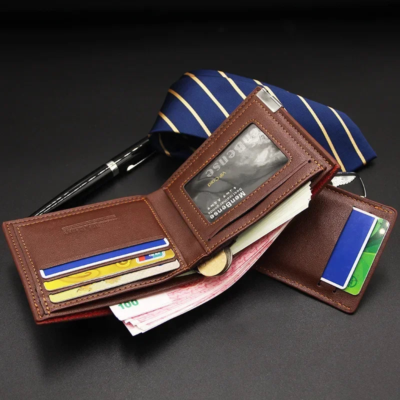 New Men'S Short Wallet Multifunction Fashion Iron Credit Card Holders Pu Money Bag Vintage Men Leather Wallet Slim Male Purses