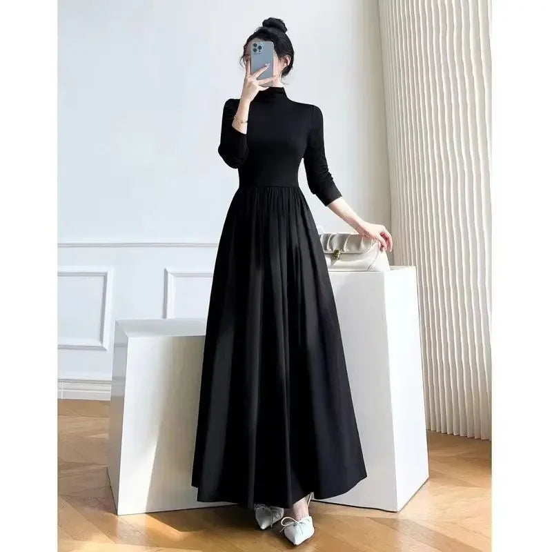 2024 New Slim Long Sleeve Elegant Dress Autumn Winter Thin Casual Temperament Pullovers Women'S Clothing Office Lady Simplicity