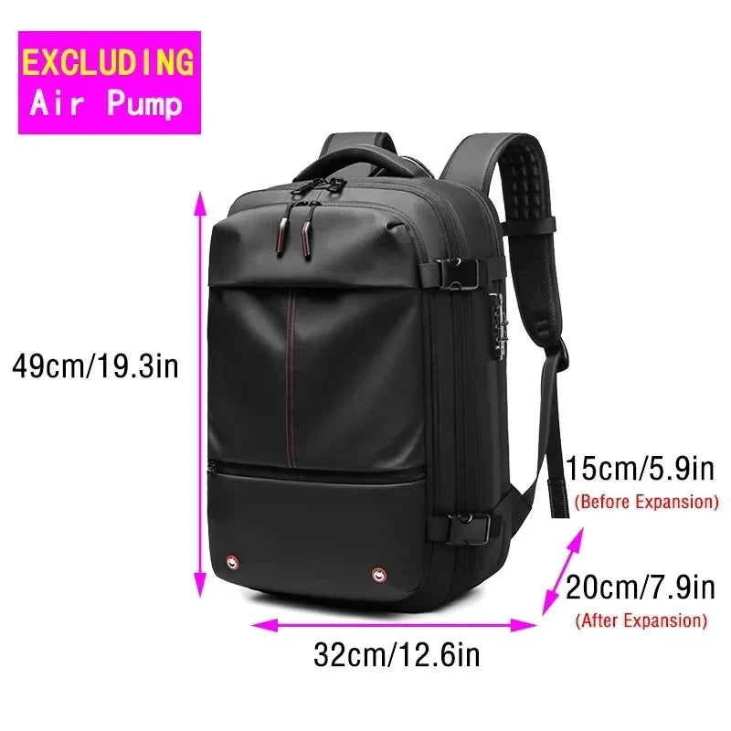 Waterproof Man Travel Backpack Vacuum Compression with Air Pump anti Theft Laptop Bag Expandable Fashion Casual Large Back Pack