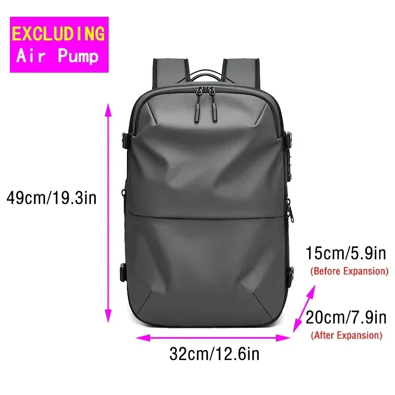 Waterproof Man Travel Backpack Vacuum Compression with Air Pump anti Theft Laptop Bag Expandable Fashion Casual Large Back Pack