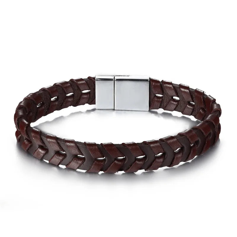 Wholesale Bracelets & Bangles Mens Gift Black Leather Braid Bracelet Knitted Magnetic Clasp Bracelet Men Jewelry