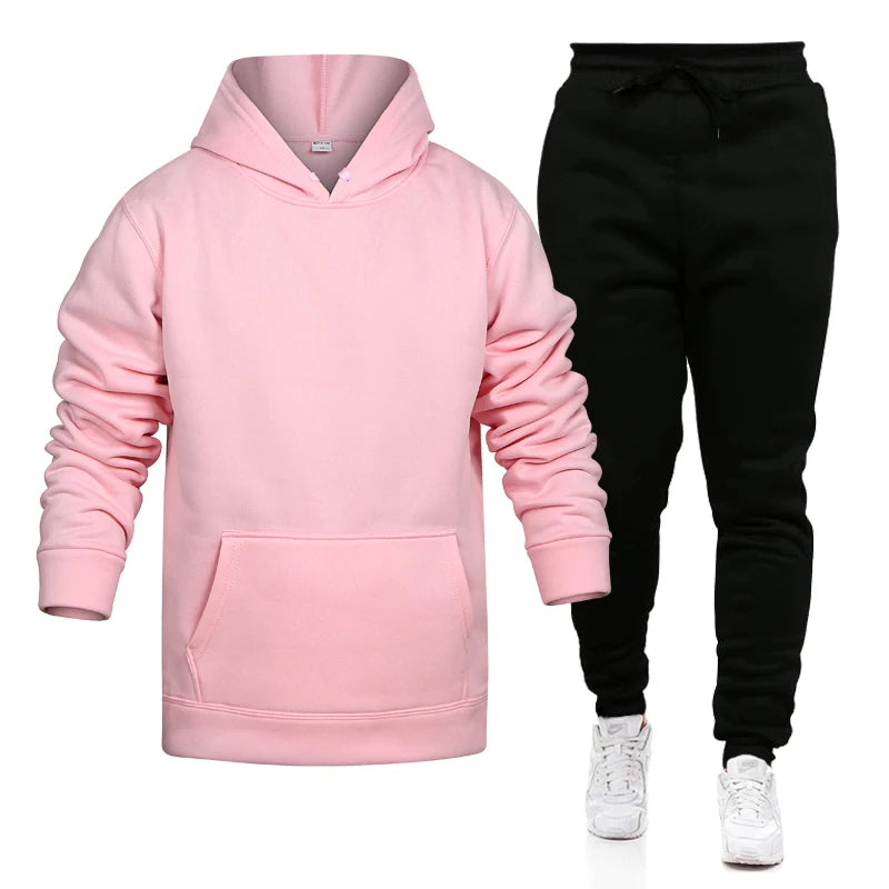 Pop Hoodies Set Tracksuit Men Fleece Warm Sweatshirt Print Jogging Homme Tracksuit Survetement Homme Two Piece Set Top and Pants