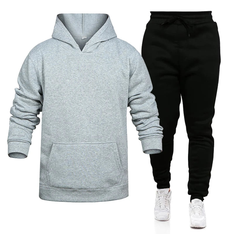 Pop Hoodies Set Tracksuit Men Fleece Warm Sweatshirt Print Jogging Homme Tracksuit Survetement Homme Two Piece Set Top and Pants