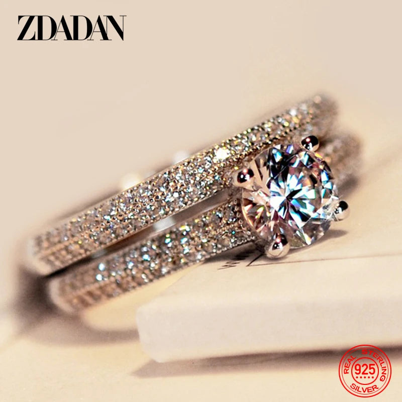 925 Sterling Silver Double Zircon Rings for Women Fashion Wedding Engagement Jewelry Gift