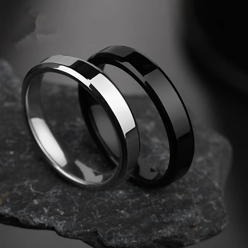 4Mm Simple Smooth Women Rings Black Stainless Steel Men Rings Birthday Gifts Rings for Men